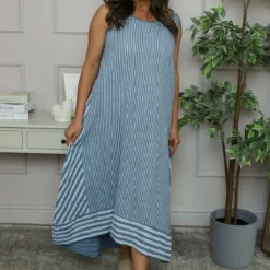 Aubrie Stripe Cotton Dress Blue