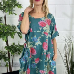 Jolee Floral Print Linen Dress Jade Green -Kitandkaboodal Store IMG 5227 c245619b 12d5 4775 8f88 d66a8ab3b8c0