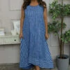 Aubrie Stripe Cotton Dress Cobalt
