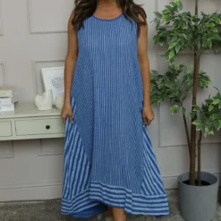 Aubrie Stripe Cotton Dress Cobalt