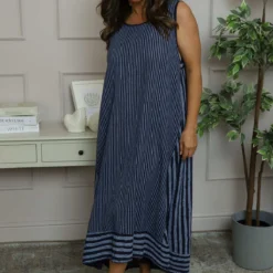Aubrie Stripe Cotton Dress Navy