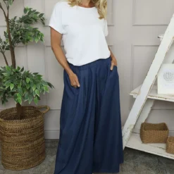 Trish Wide Leg Denim Trousers Mid Denim
