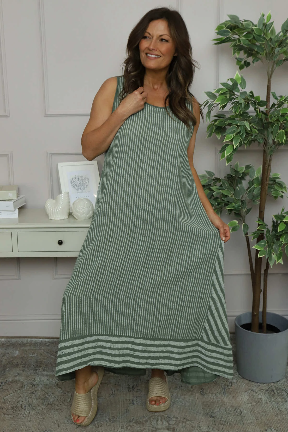 Aubrie Stripe Cotton Dress Khaki 4 Aubrie Stripe Cotton Dress Khaki - Image 2