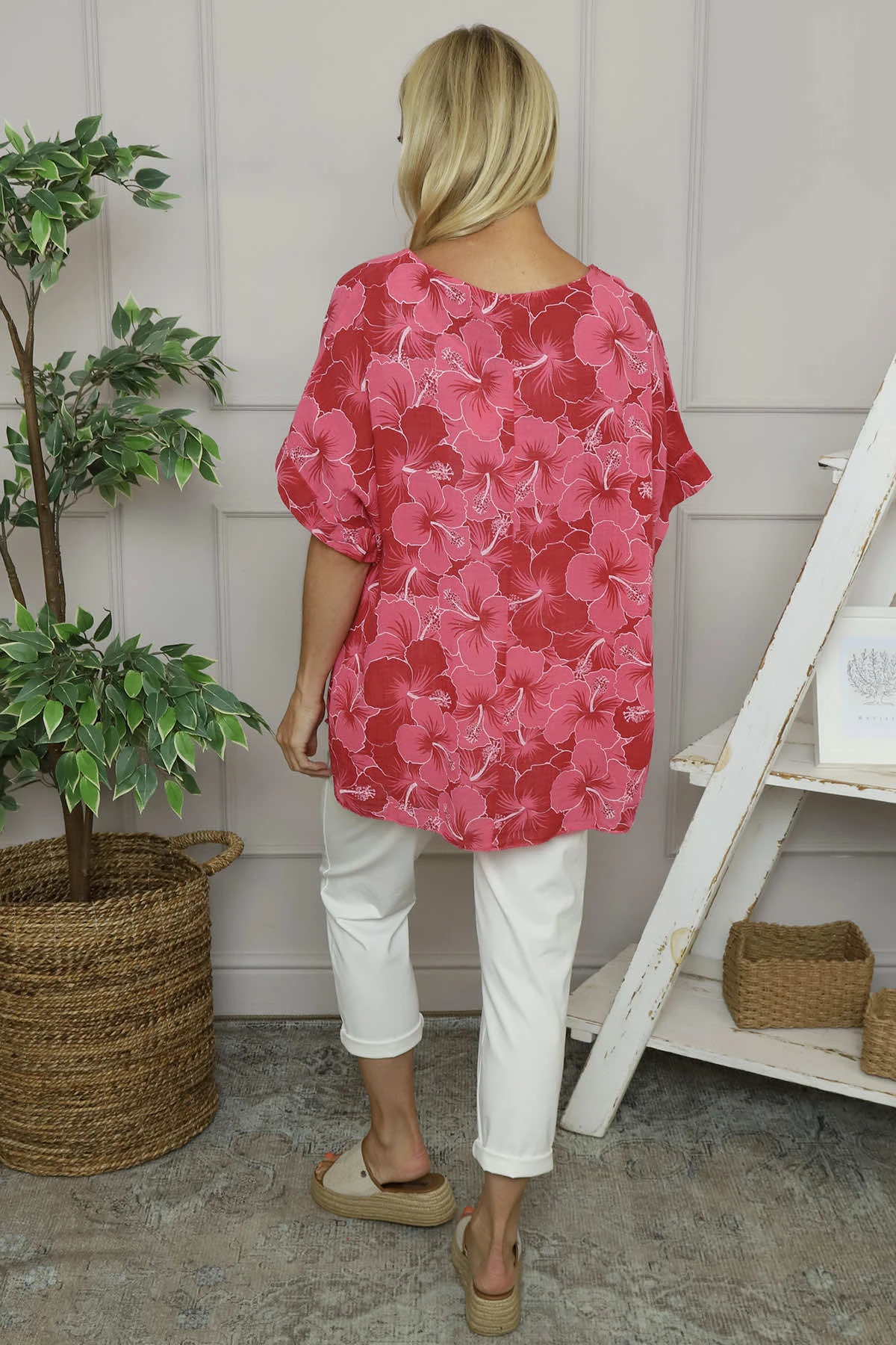 Yolanda Floral Cotton Top Fuchsia 6 Yolanda Floral Cotton Top Fuchsia - Image 4