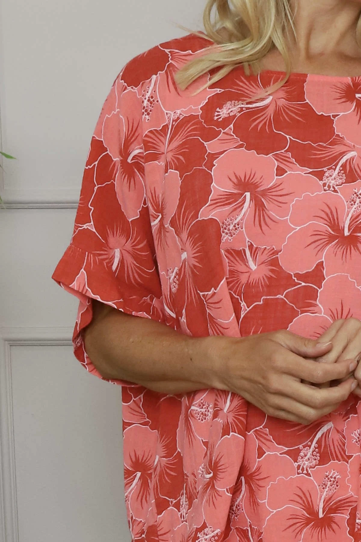 Yolanda Floral Cotton Top Coral 5 Yolanda Floral Cotton Top Coral - Image 3