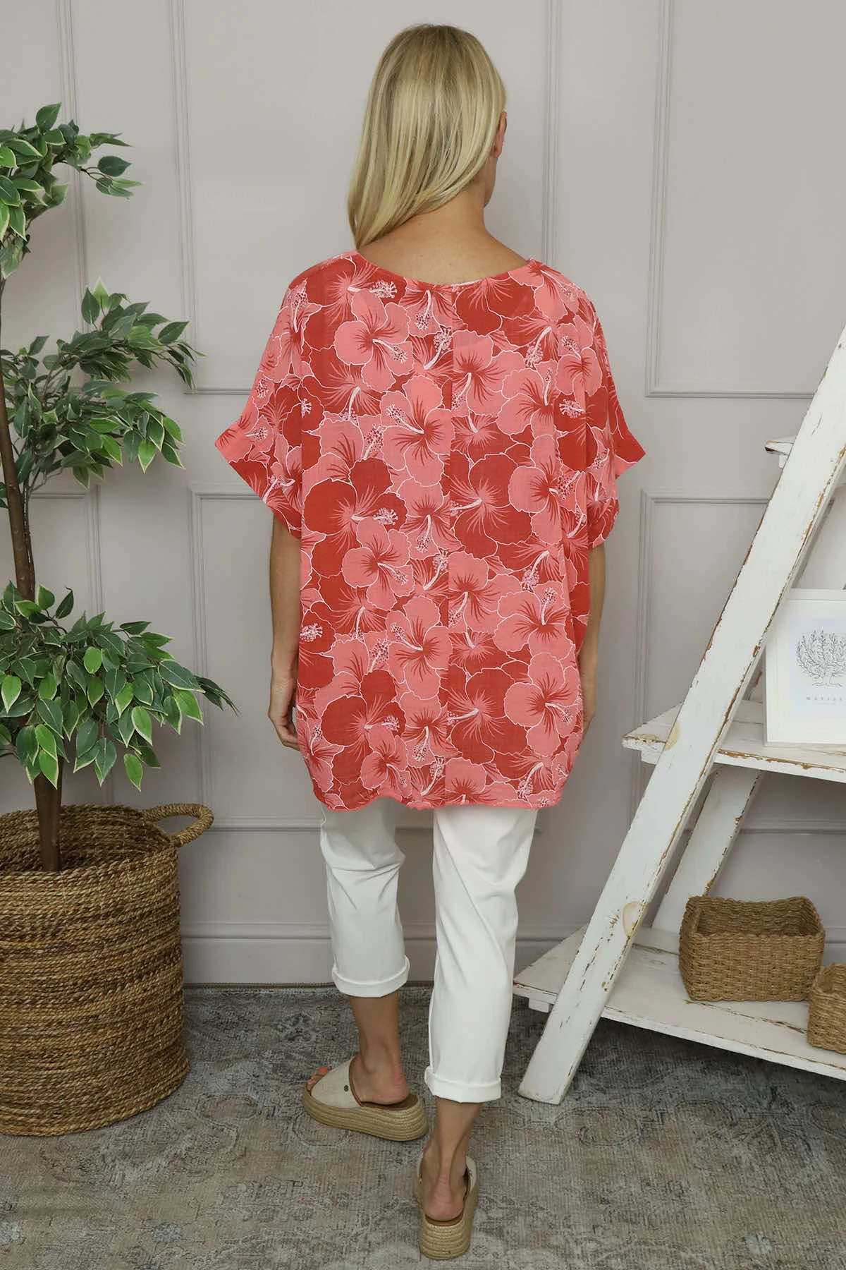 Yolanda Floral Cotton Top Coral 6 Yolanda Floral Cotton Top Coral - Image 4
