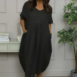 Fenella Linen Dress Charcoal