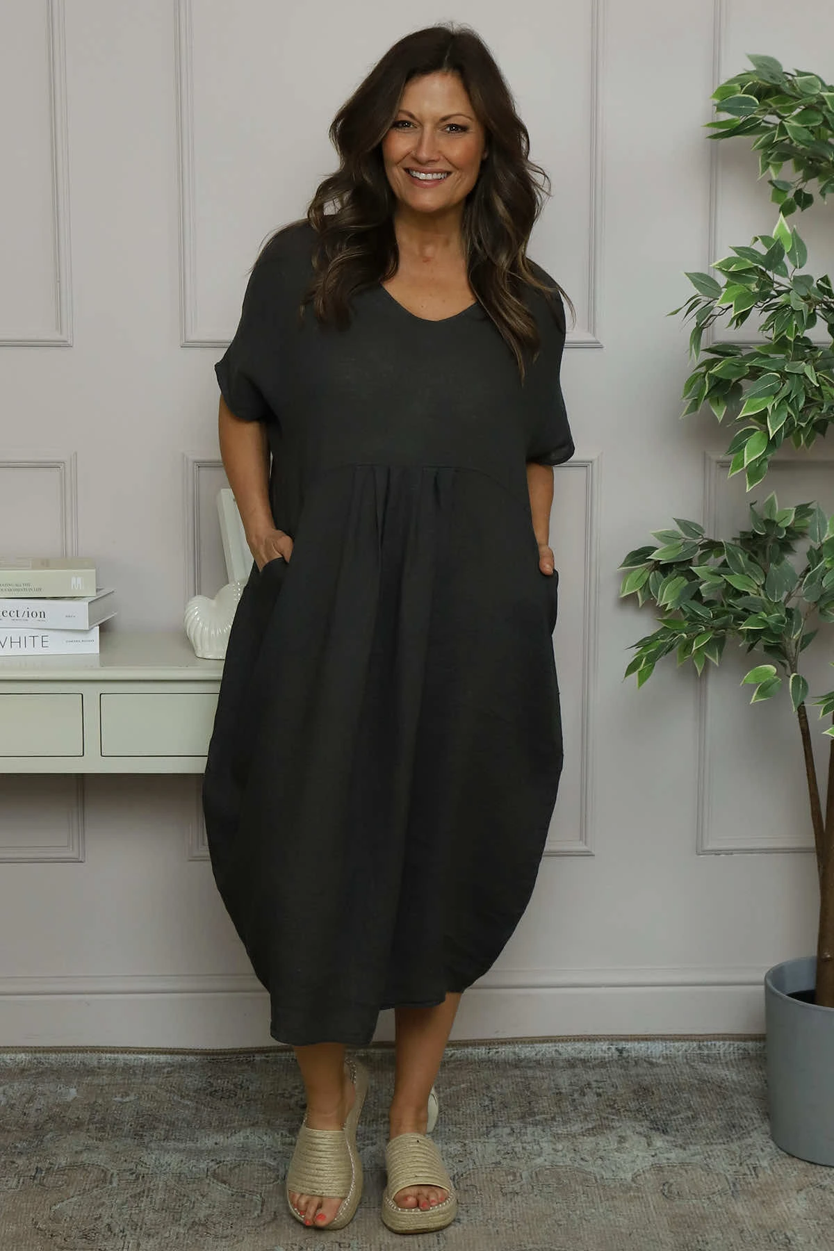 Fenella Linen Dress Charcoal 3 Fenella Linen Dress Charcoal