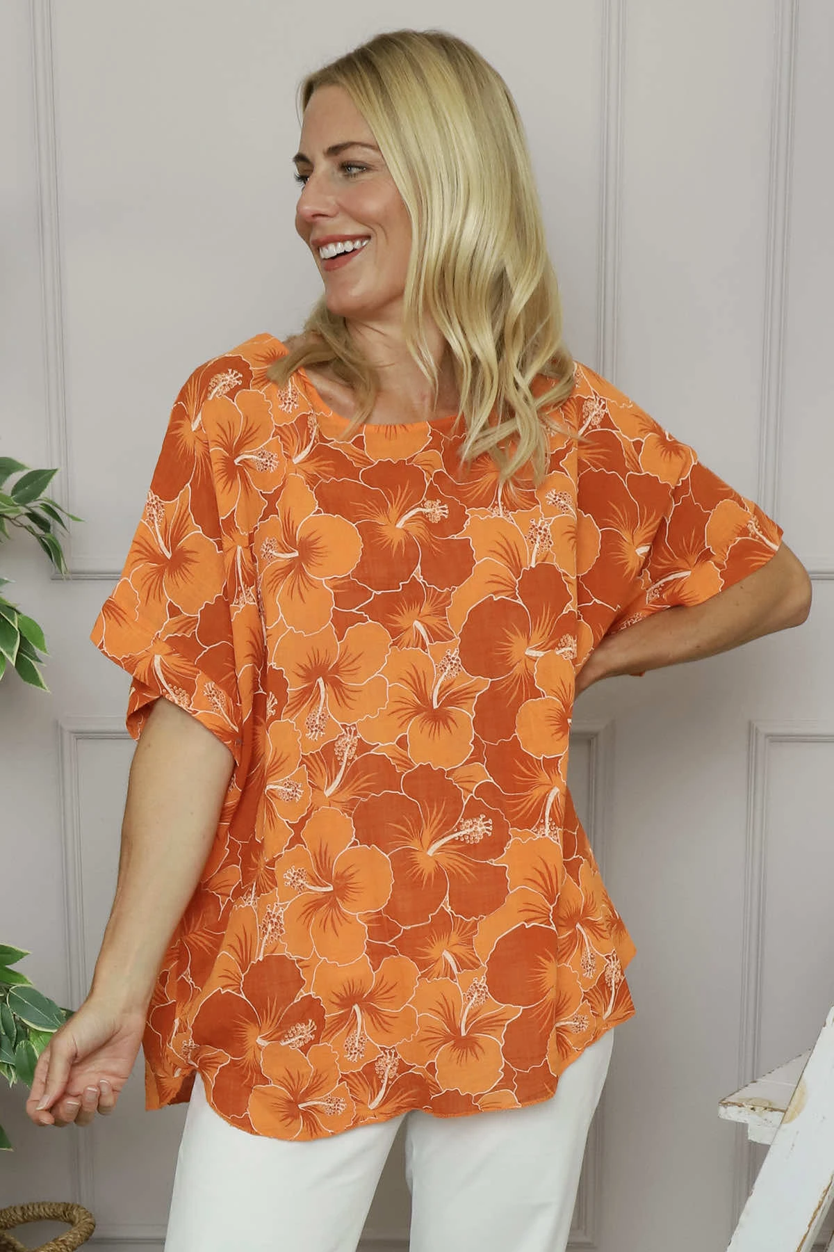 Yolanda Floral Cotton Top Orange 4 Yolanda Floral Cotton Top Orange - Image 2