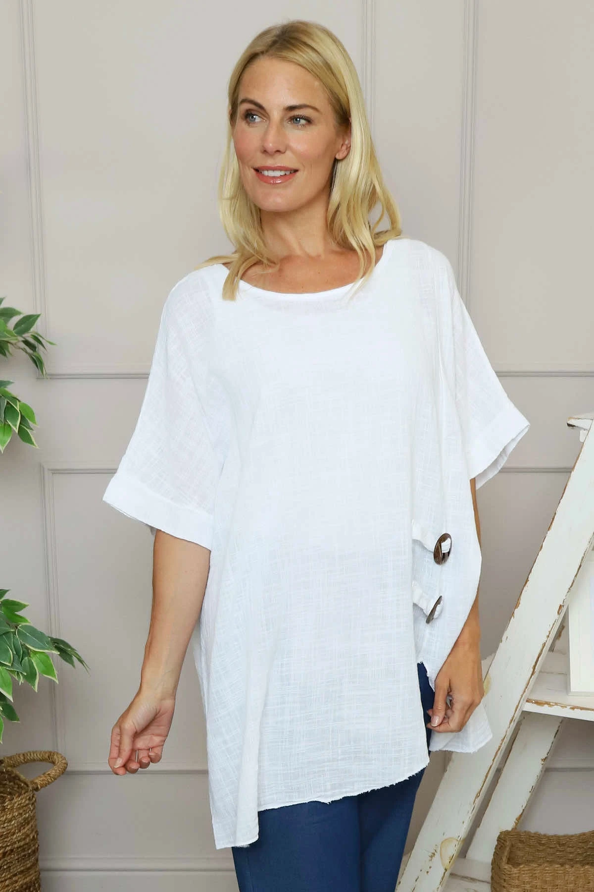 Romilda Button Cotton Top White 5 Romilda Button Cotton Top White - Image 3