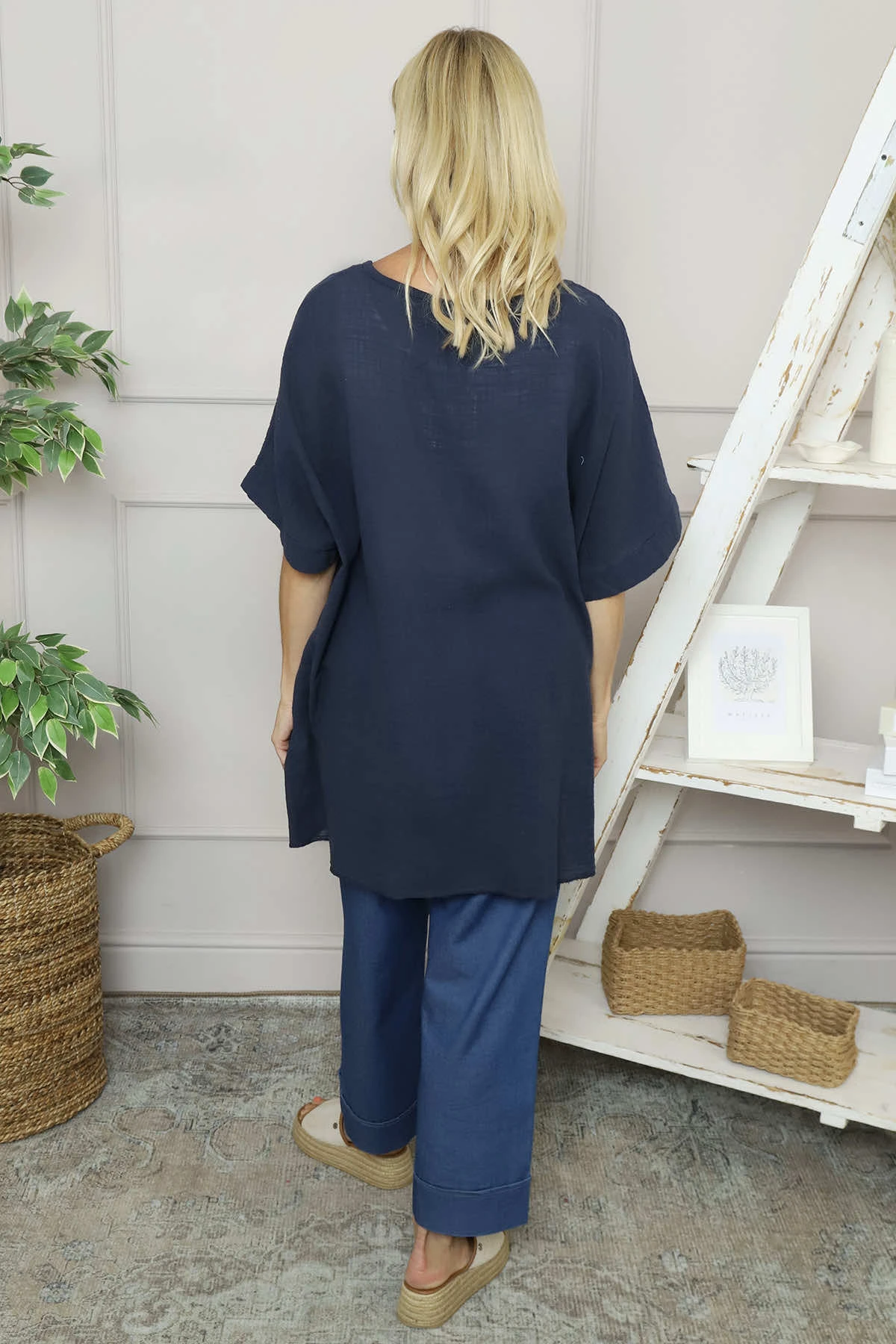 Romilda Button Cotton Top Navy 6 Romilda Button Cotton Top Navy - Image 4