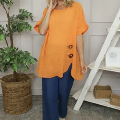 Romilda Button Cotton Top Orange -Kitandkaboodal Store IMG 5526 82bc396b 8607 4364 9813 aad228c5eb32