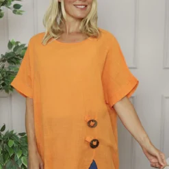 Romilda Button Cotton Top Orange