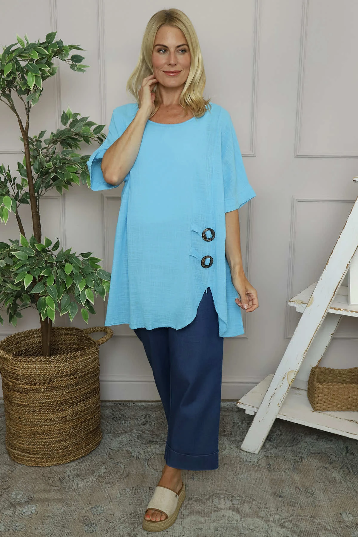 Romilda Button Cotton Top Kingfisher 3 Romilda Button Cotton Top Kingfisher