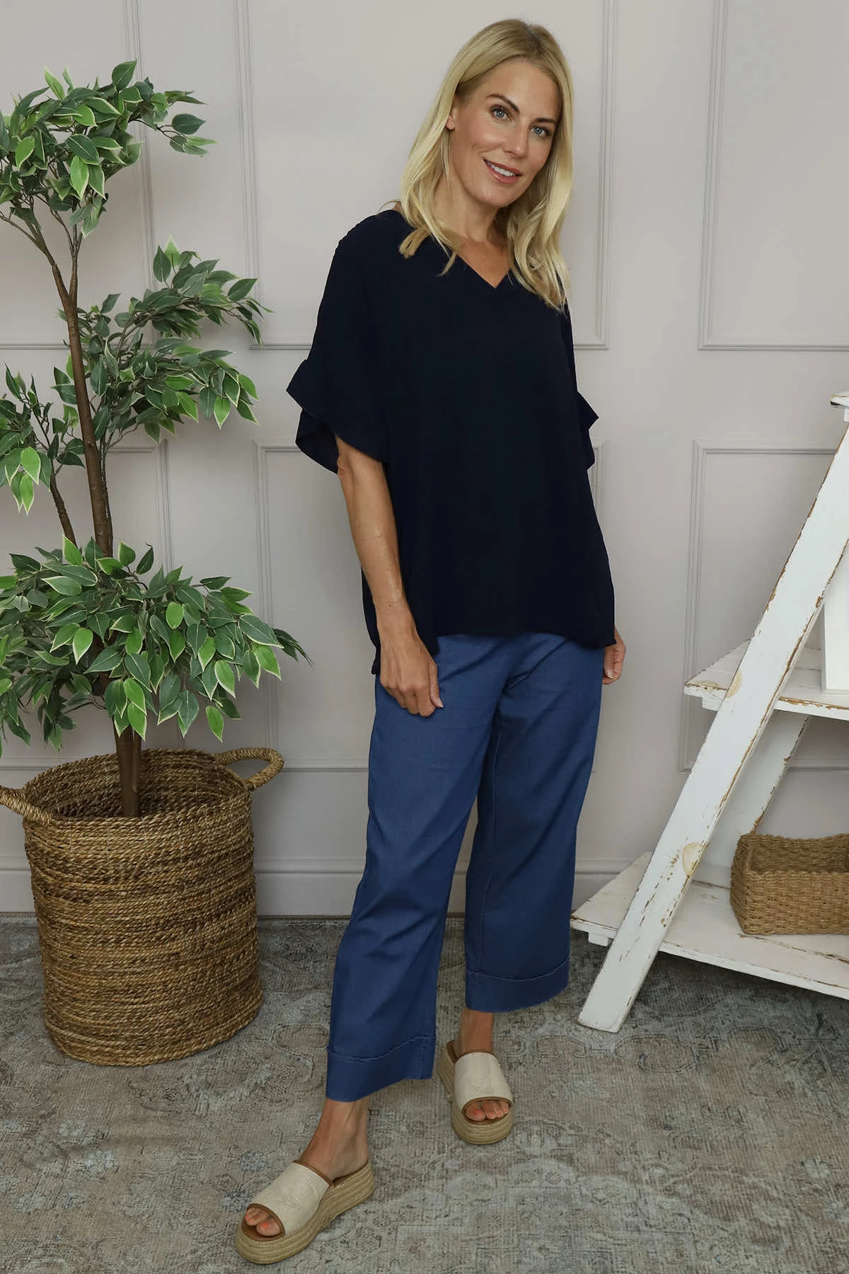 Malvina V-Neck Top Navy 4 Malvina V-Neck Top Navy - Image 2