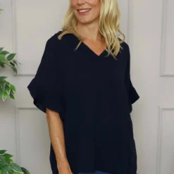 Malvina V-Neck Top Navy