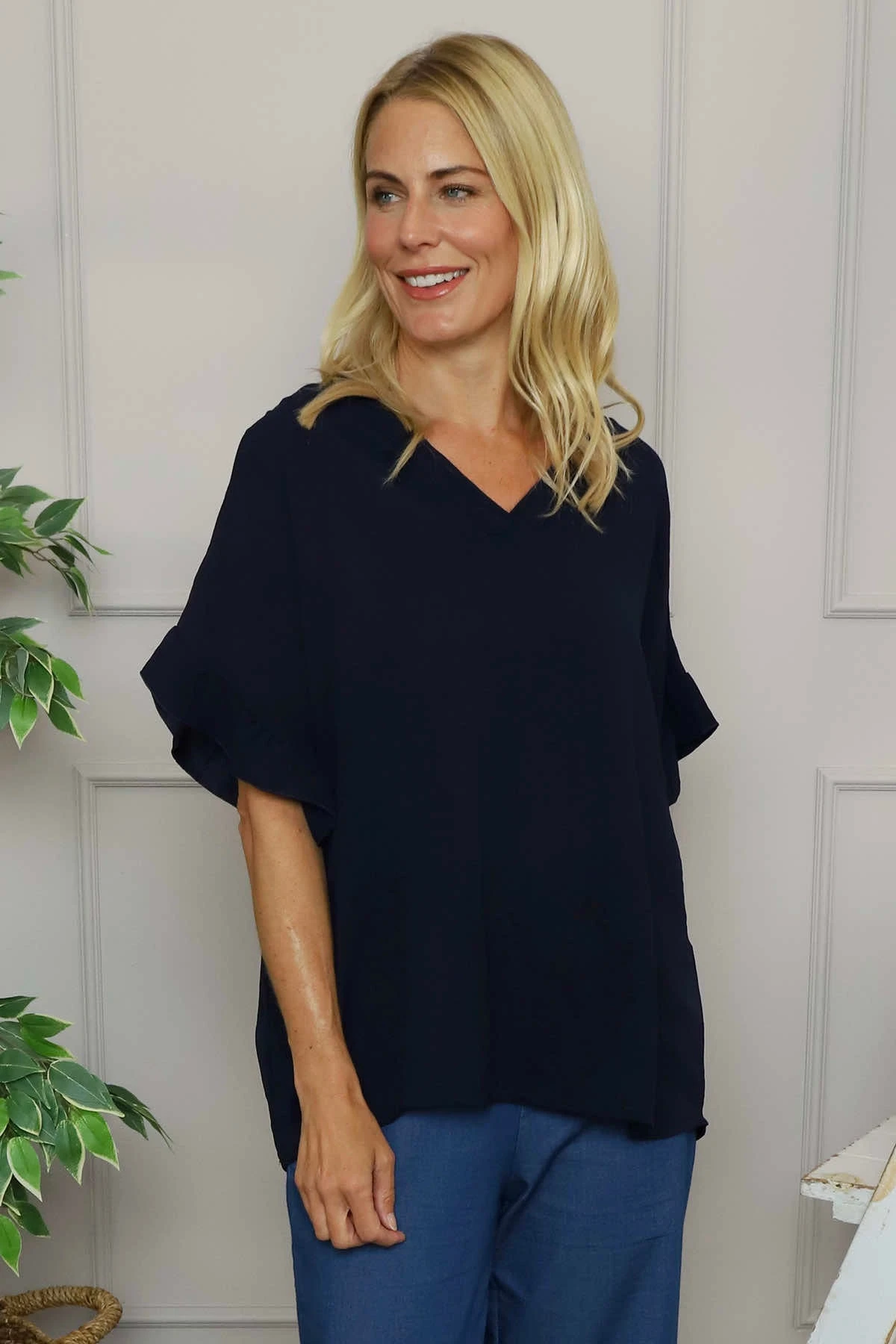 Malvina V-Neck Top Navy 3 Malvina V-Neck Top Navy