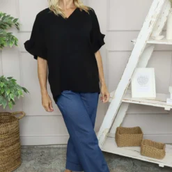 Malvina V-Neck Top Black