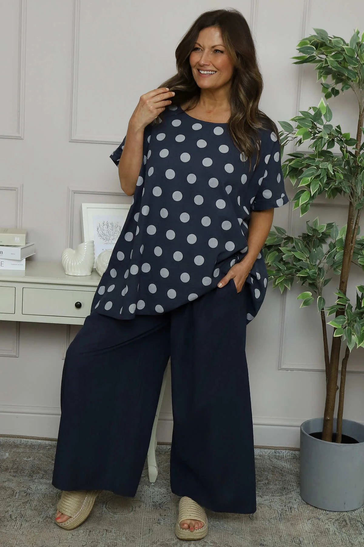 Lisette Spot Linen Top Navy 4 Lisette Spot Linen Top Navy - Image 2