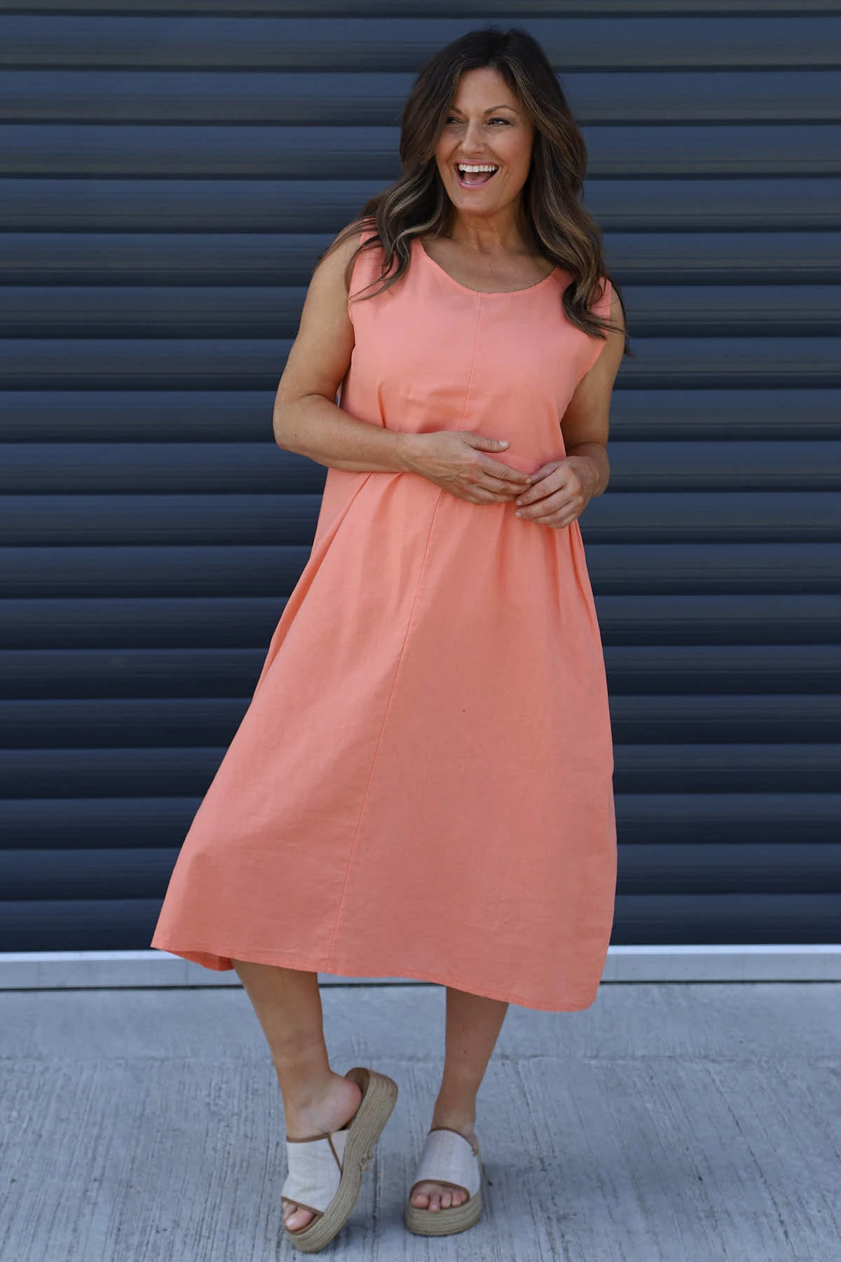 Roisin Sleeveless Linen Dress Coral 3 Roisin Sleeveless Linen Dress Coral