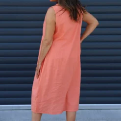 Roisin Sleeveless Linen Dress Coral 9 Roisin Sleeveless Linen Dress Coral -Kitandkaboodal Store IMG 5622 6e36cb44 bce1 4bd8 814d dffba3edc3ba