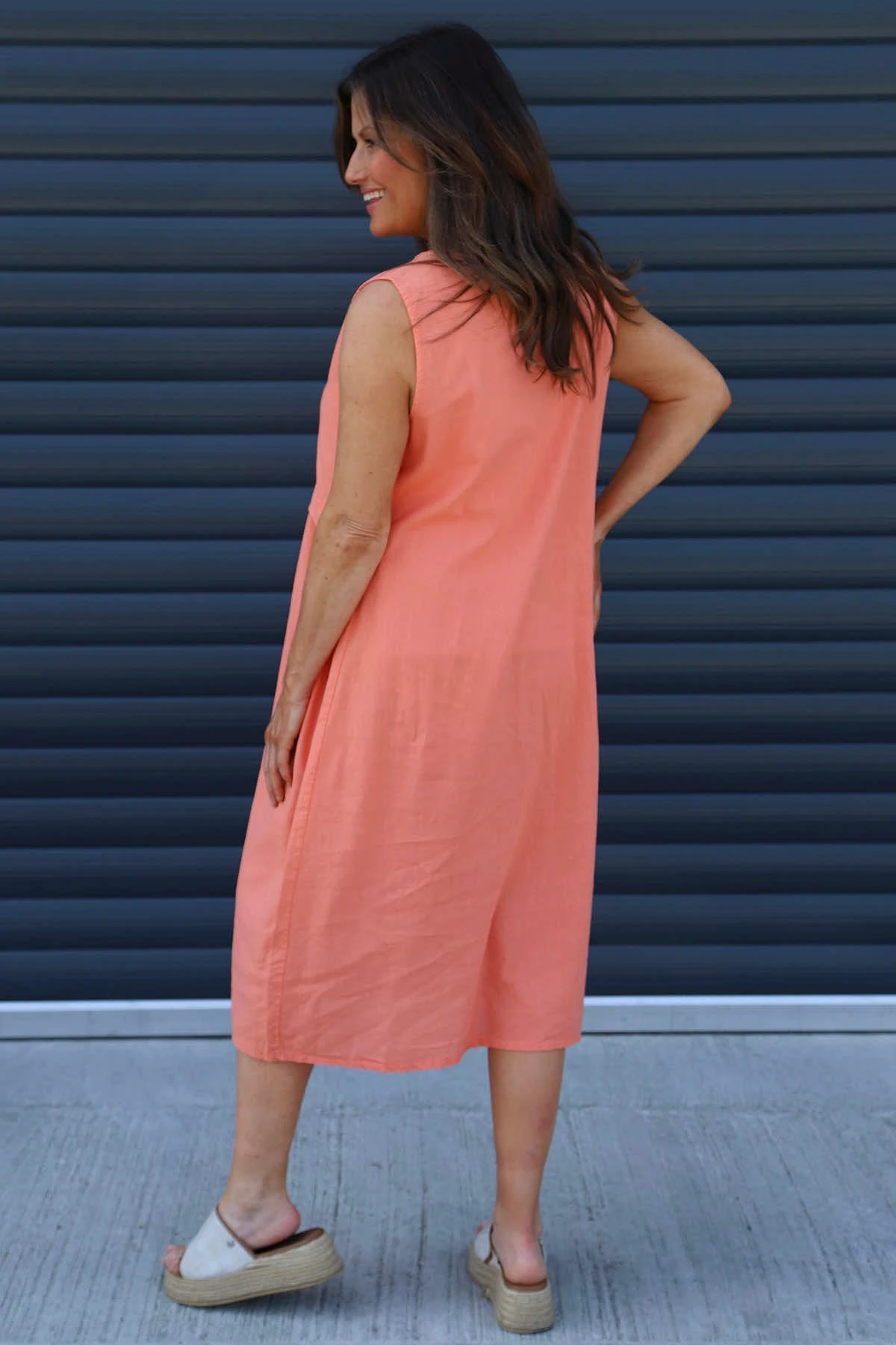 Roisin Sleeveless Linen Dress Coral 6 Roisin Sleeveless Linen Dress Coral - Image 4