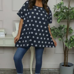 Lisette Spot Linen Top Navy