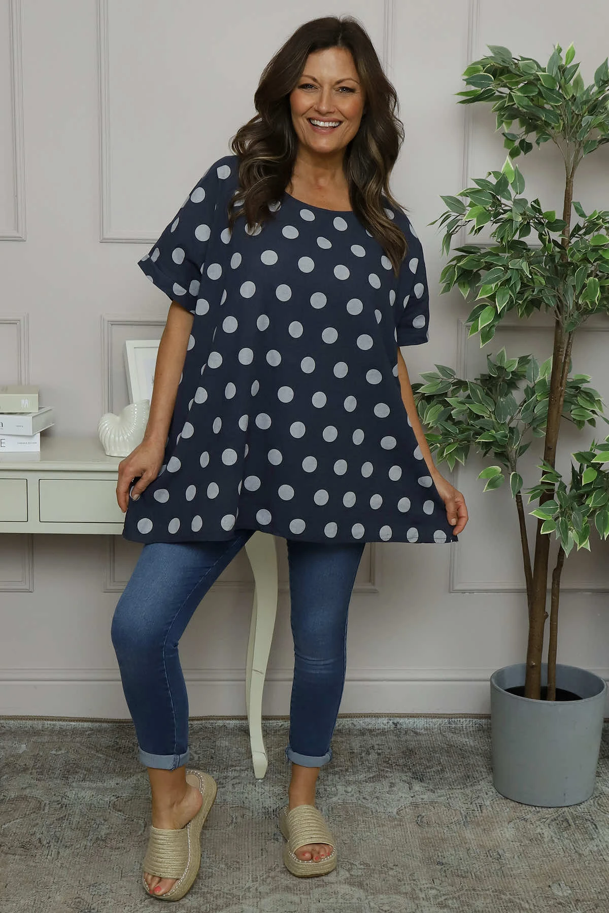 Lisette Spot Linen Top Navy 3 Lisette Spot Linen Top Navy