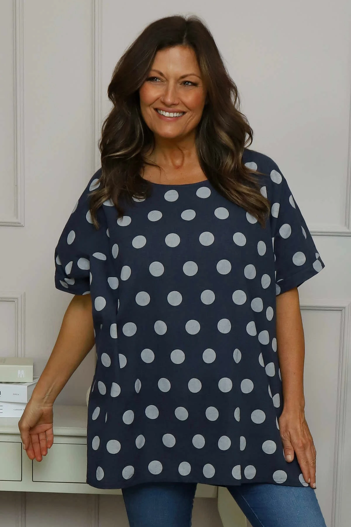 Lisette Spot Linen Top Navy 5 Lisette Spot Linen Top Navy - Image 3