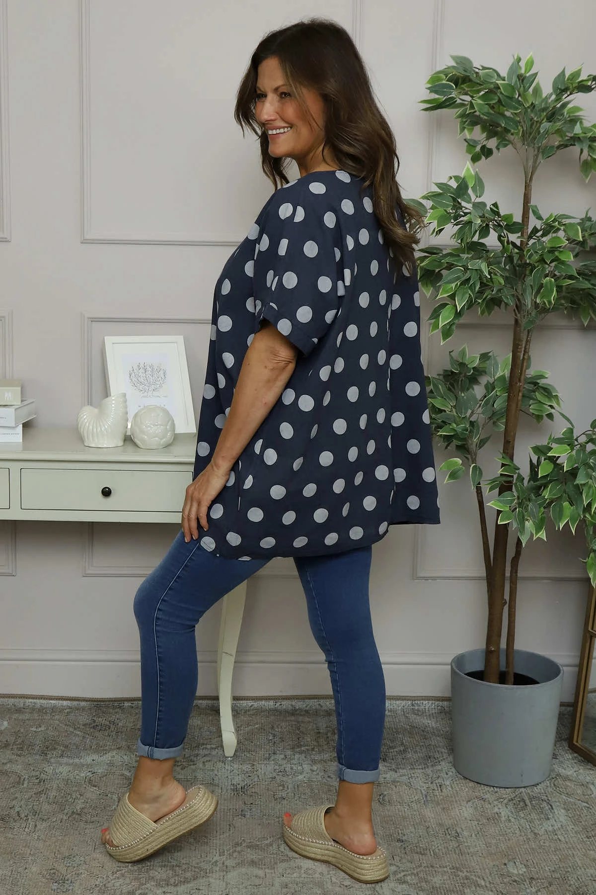 Lisette Spot Linen Top Navy 6 Lisette Spot Linen Top Navy - Image 4