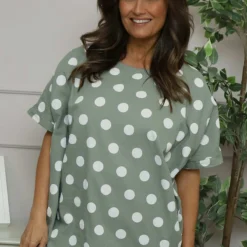 Lisette Spot Linen Top Khaki