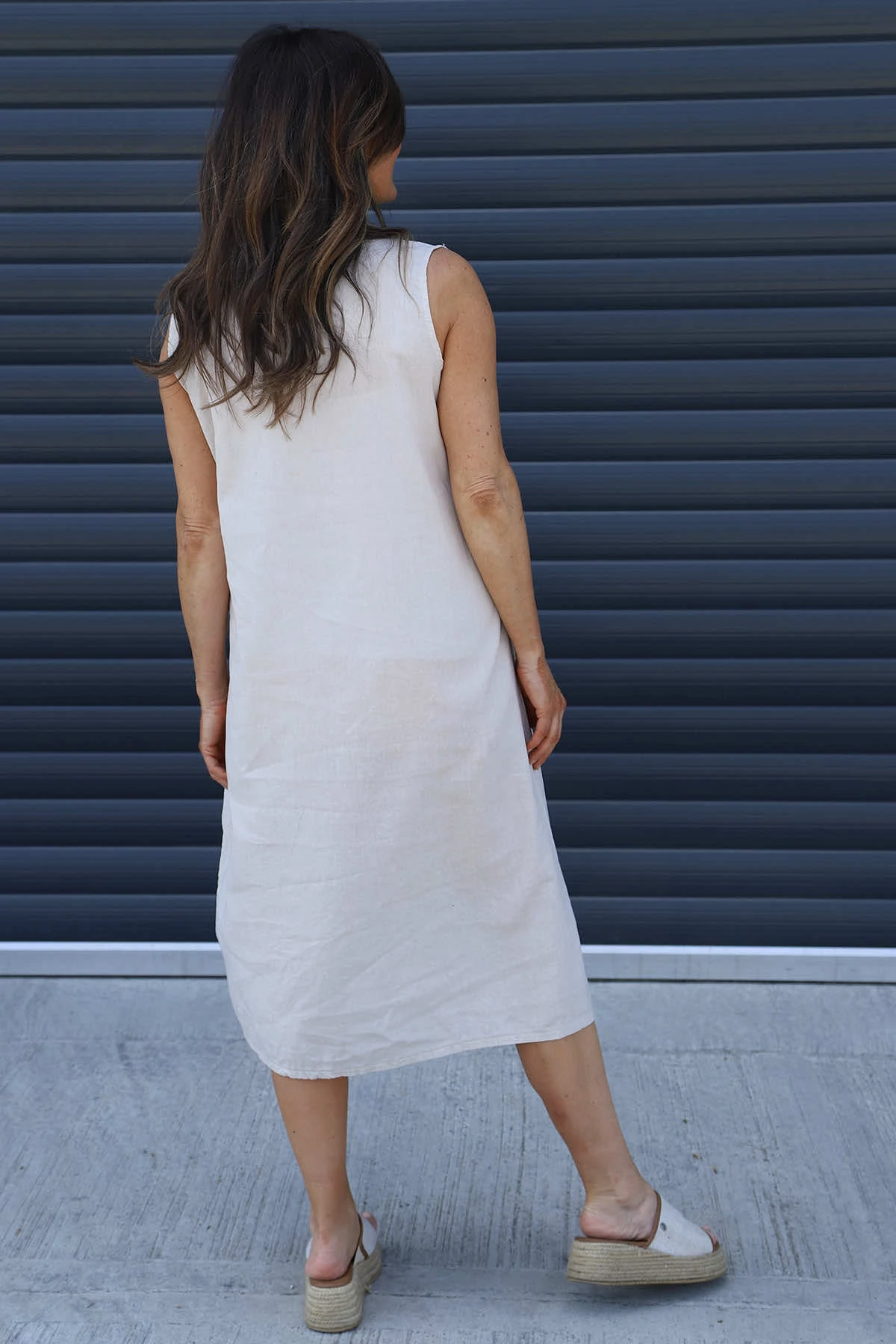 Roisin Sleeveless Linen Dress Stone 6 Roisin Sleeveless Linen Dress Stone - Image 4