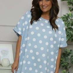 Lisette Spot Linen Top Light Blue