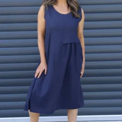 Roisin Sleeveless Linen Dress Navy