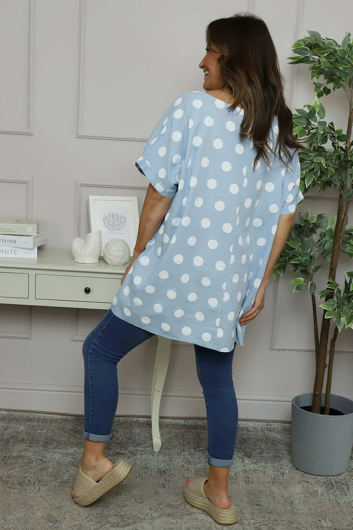Lisette Spot Linen Top Light Blue 6 Lisette Spot Linen Top Light Blue - Image 4