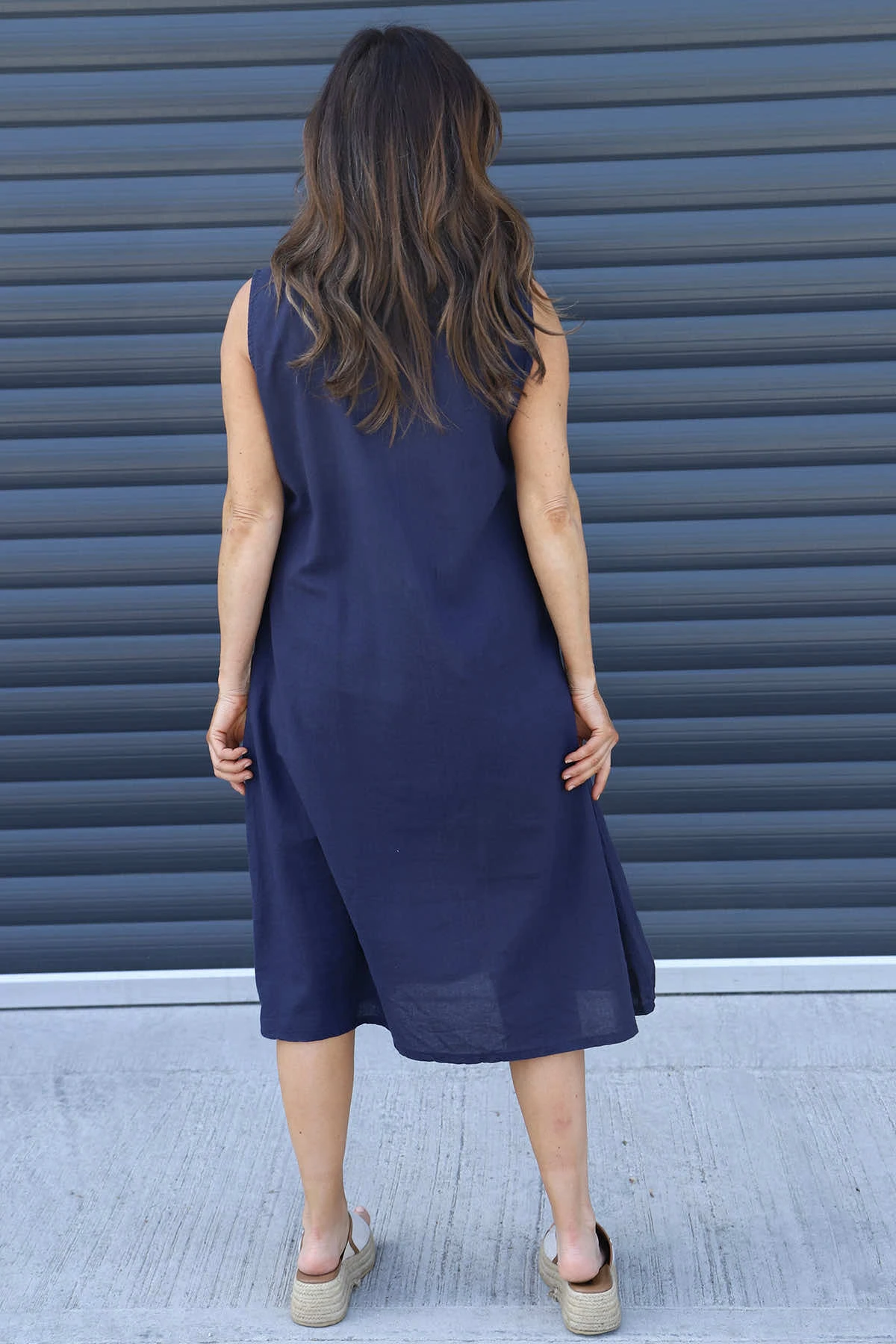 Roisin Sleeveless Linen Dress Navy 6 Roisin Sleeveless Linen Dress Navy - Image 4