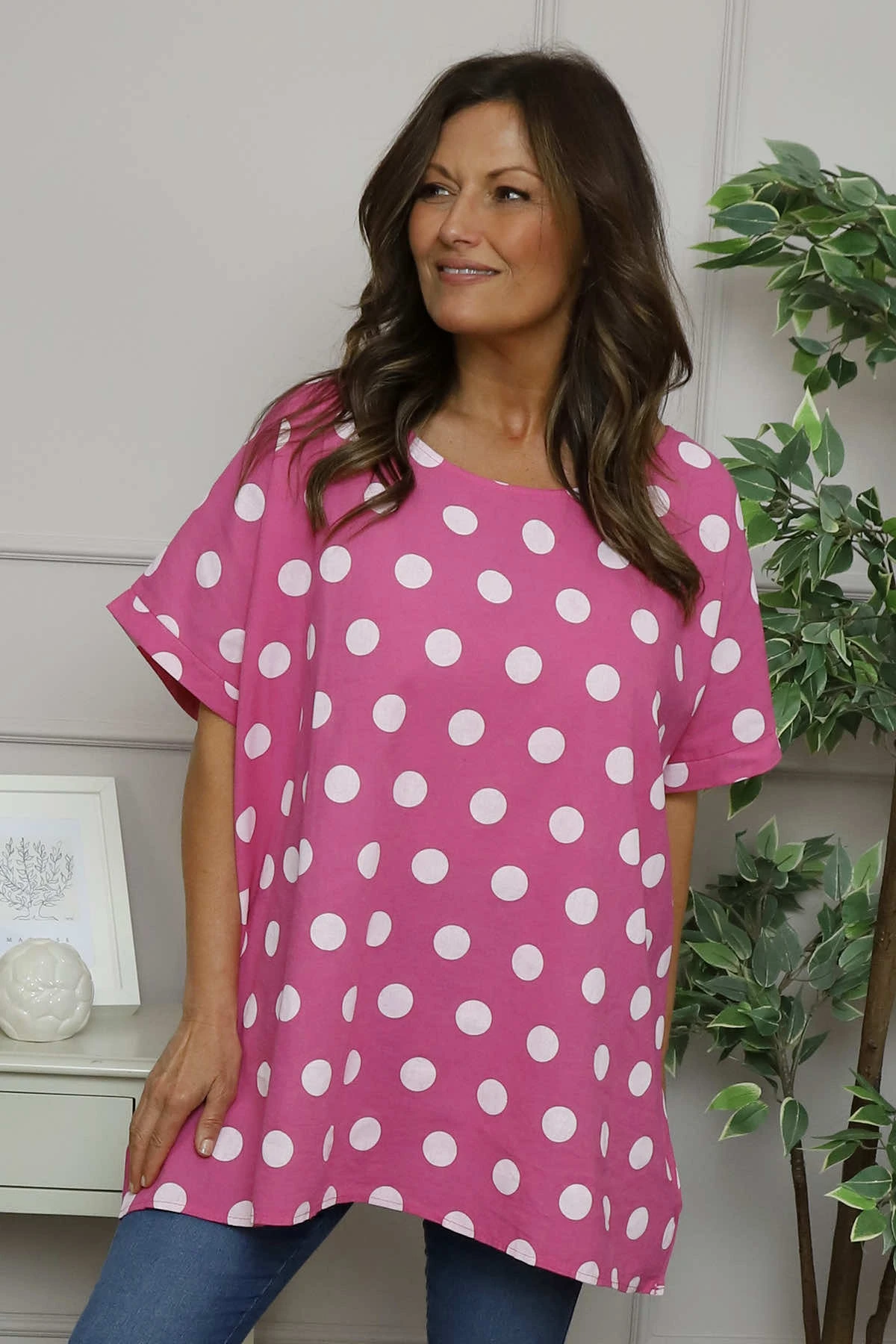 Lisette Spot Linen Top Fuchsia 5 Lisette Spot Linen Top Fuchsia - Image 3