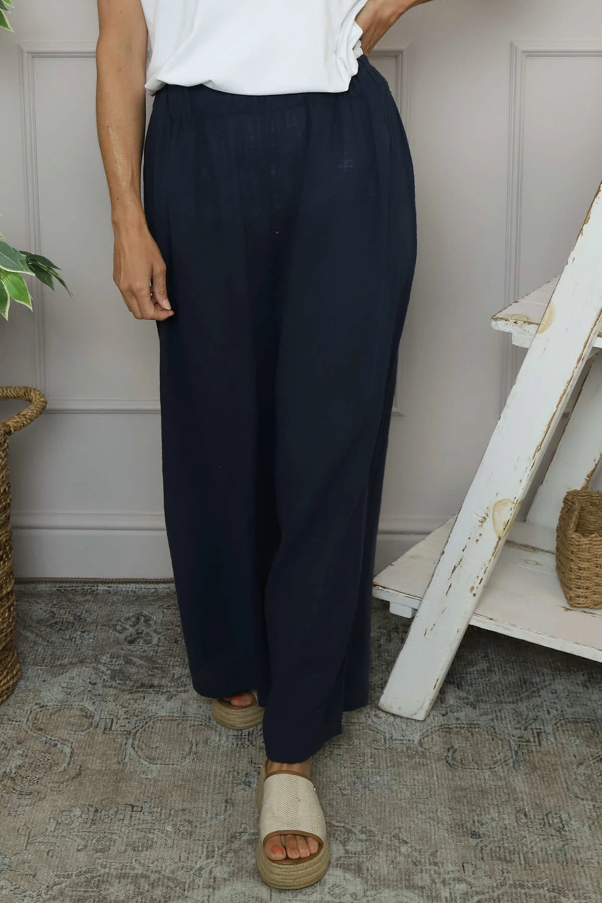 Candida Wide Leg Cotton Trousers Navy 5 Candida Wide Leg Cotton Trousers Navy - Image 3