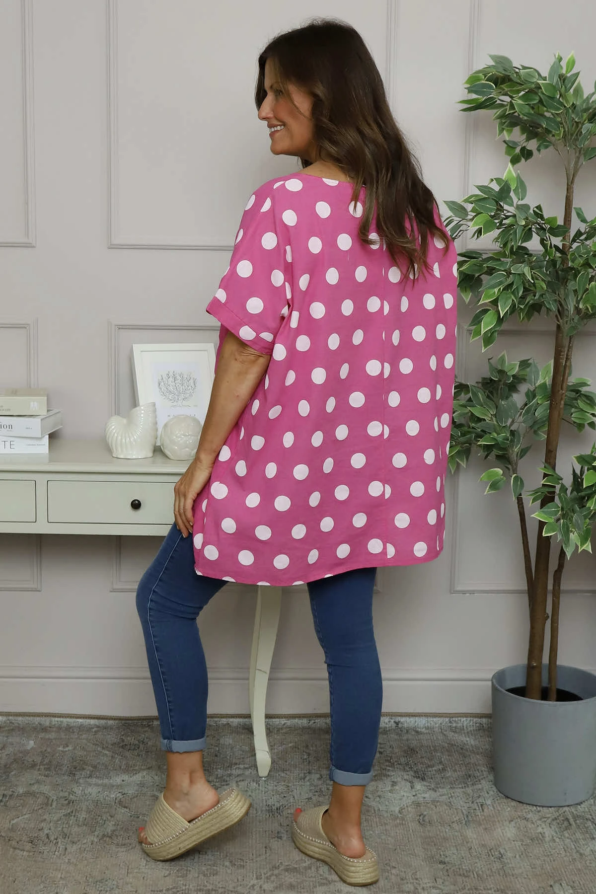 Lisette Spot Linen Top Fuchsia 6 Lisette Spot Linen Top Fuchsia - Image 4