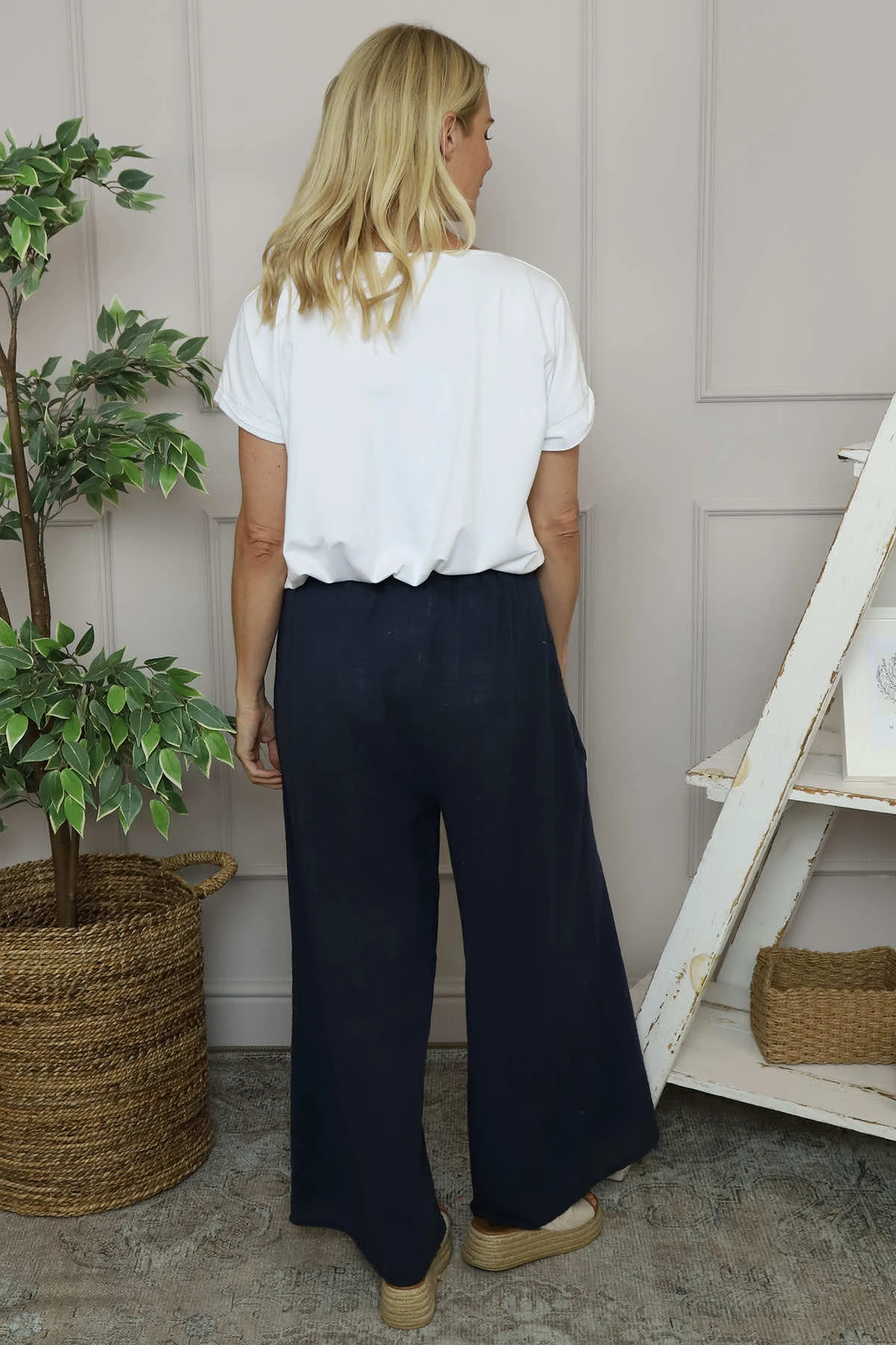 Candida Wide Leg Cotton Trousers Navy 6 Candida Wide Leg Cotton Trousers Navy - Image 4