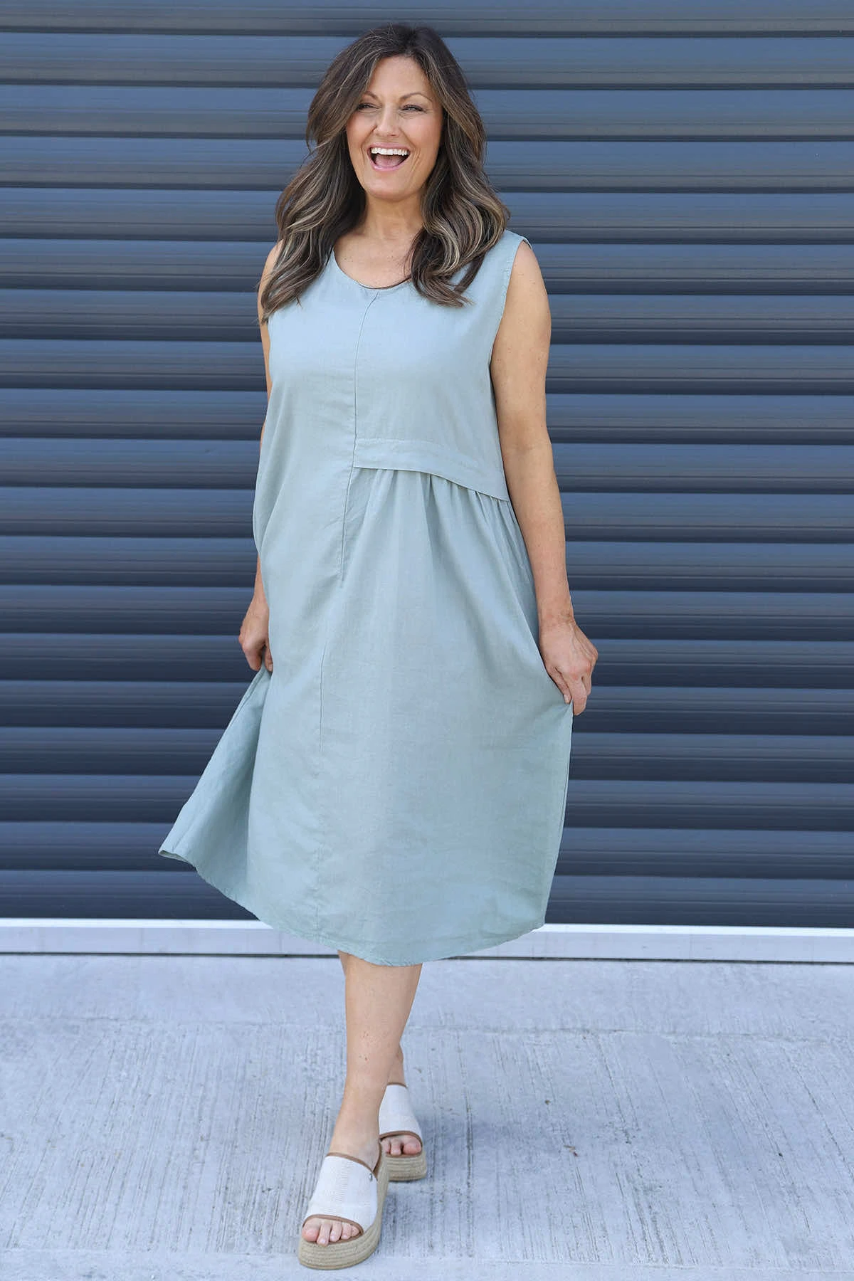 Roisin Sleeveless Linen Dress Khaki 3 Roisin Sleeveless Linen Dress Khaki