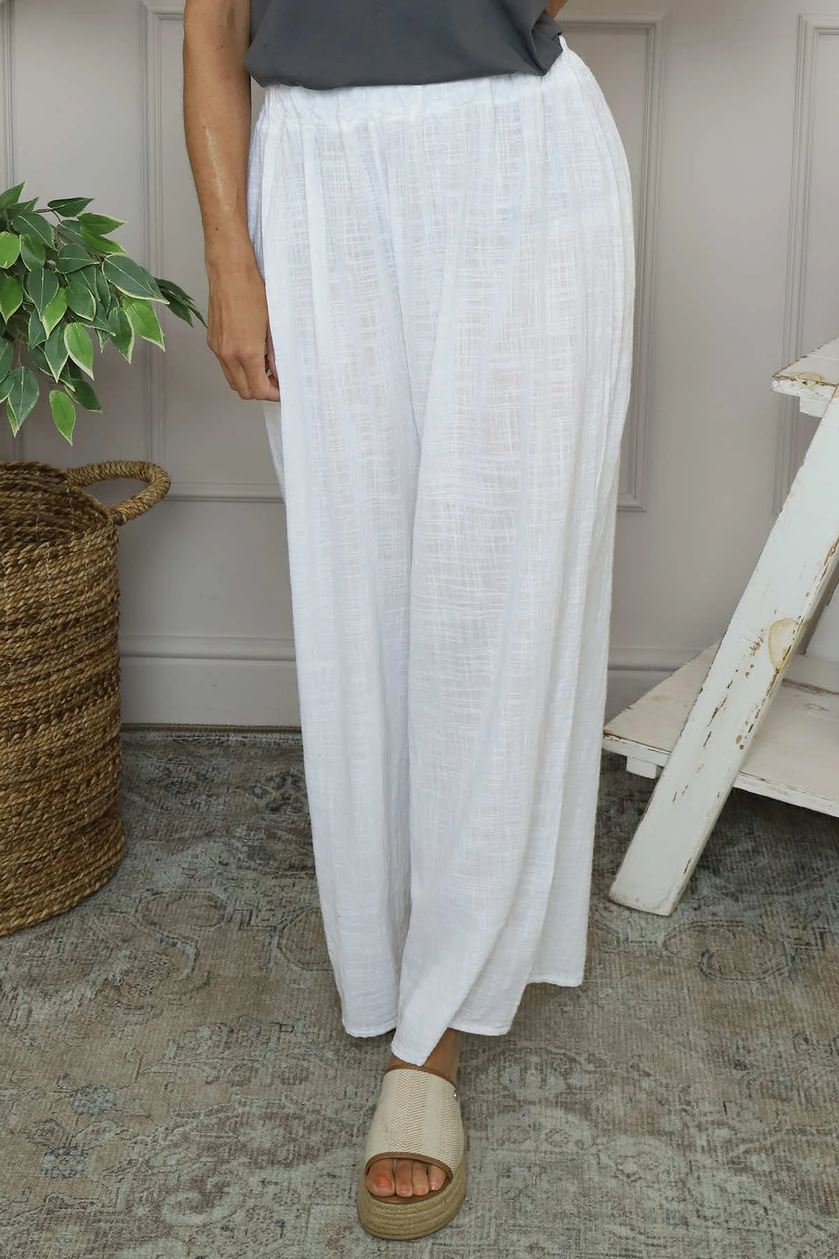 Candida Wide Leg Cotton Trousers White 5 Candida Wide Leg Cotton Trousers White - Image 3