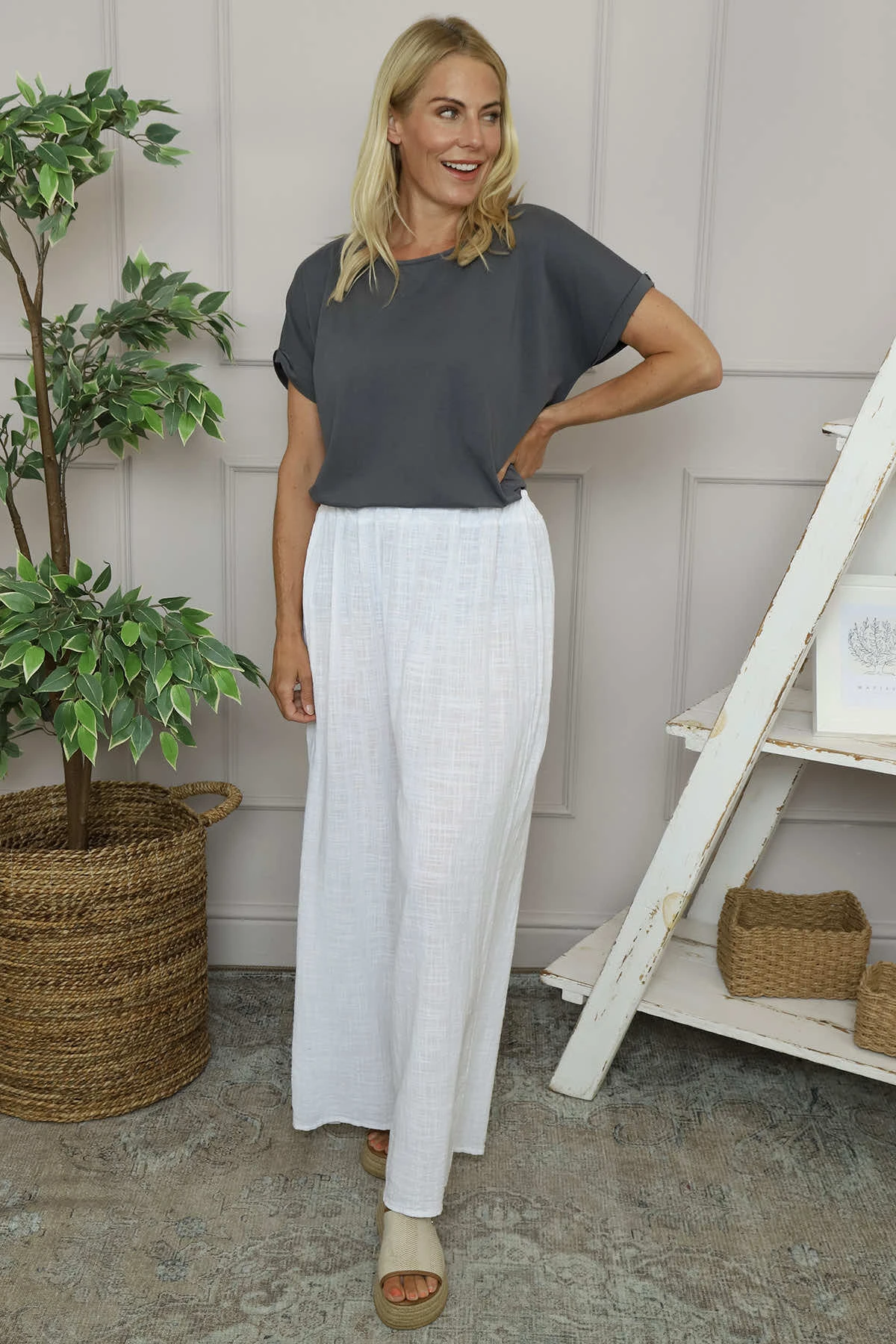Candida Wide Leg Cotton Trousers White 3 Candida Wide Leg Cotton Trousers White