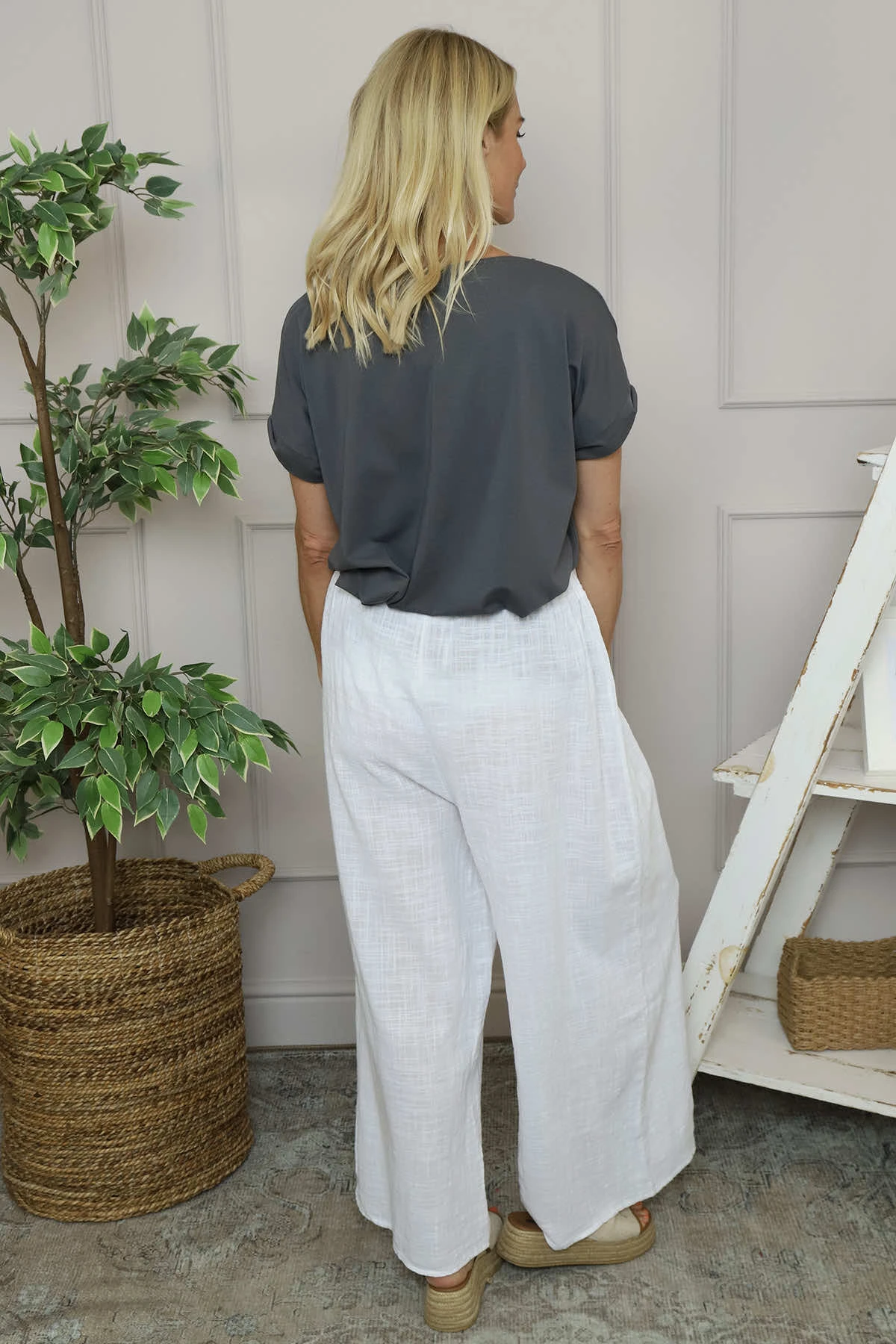 Candida Wide Leg Cotton Trousers White 6 Candida Wide Leg Cotton Trousers White - Image 4