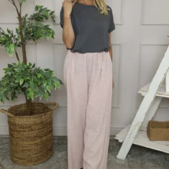 Candida Wide Leg Cotton Trousers Pink