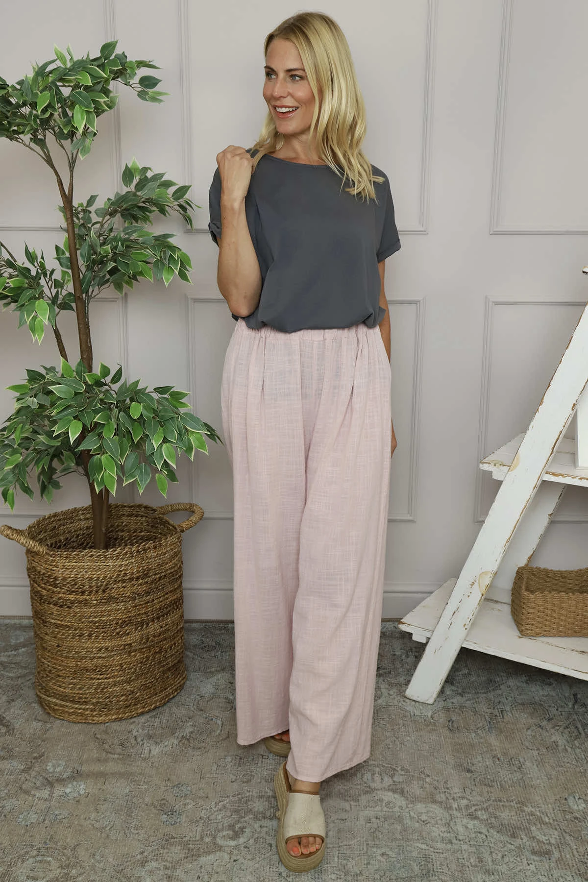 Candida Wide Leg Cotton Trousers Pink 3 Candida Wide Leg Cotton Trousers Pink