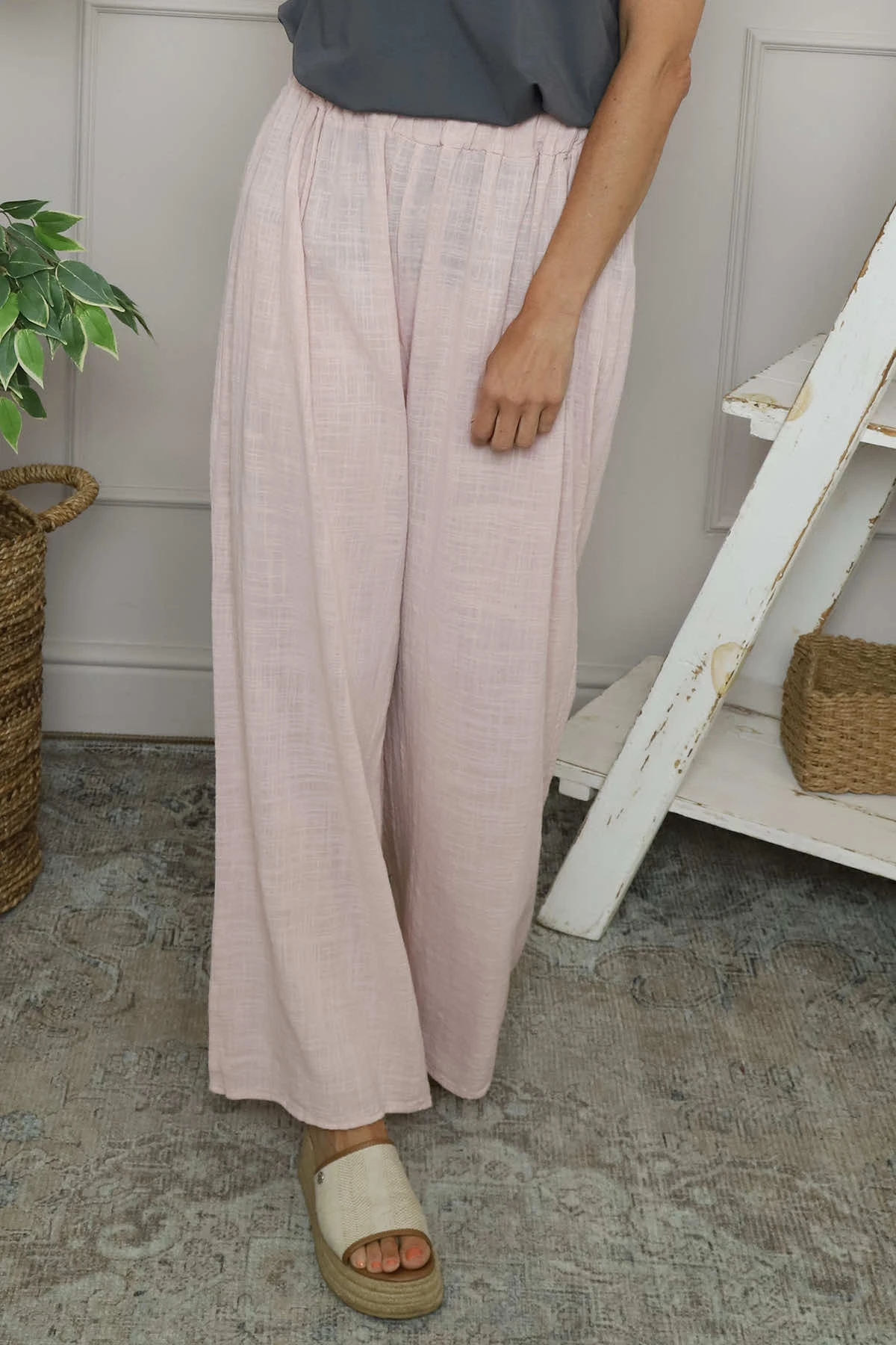 Candida Wide Leg Cotton Trousers Pink 5 Candida Wide Leg Cotton Trousers Pink - Image 3