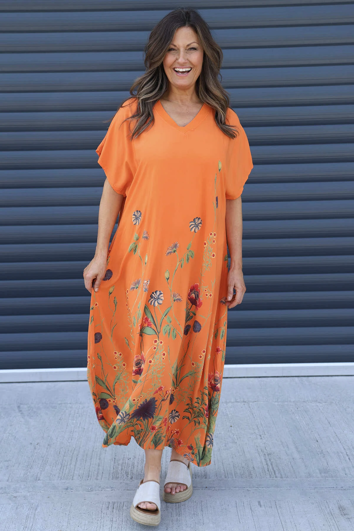 Miranda V-Neck Floral Dress Orange 3 Miranda V-Neck Floral Dress Orange