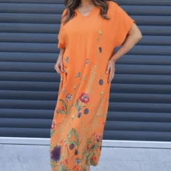 Miranda V-Neck Floral Dress Orange 7 Miranda V-Neck Floral Dress Orange -Kitandkaboodal Store IMG 5792 8e0e1f85 d5ad 49bd ad4a 2f120f375c7d