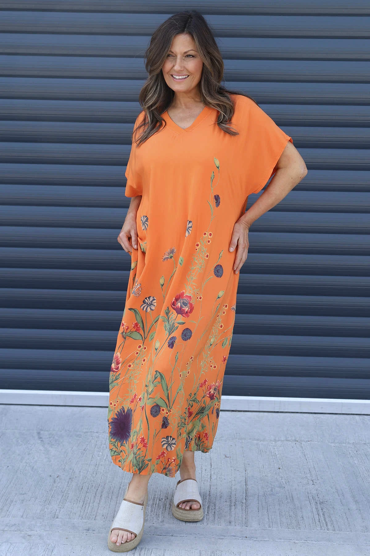 Miranda V-Neck Floral Dress Orange 4 Miranda V-Neck Floral Dress Orange - Image 2